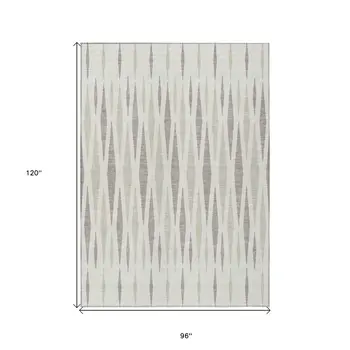 8' X 10' Ivory Brown And Beige Geometric Washable Indoor Outdoor Area Rug