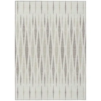 10' X 14' Ivory Brown And Beige Geometric Washable Indoor Outdoor Area Rug