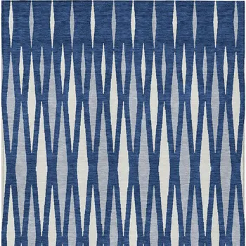 3' X 5' Navy Blue Gray And Ivory Geometric Washable Indoor Outdoor Area Rug
