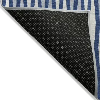 3' X 5' Navy Blue Gray And Ivory Geometric Washable Indoor Outdoor Area Rug
