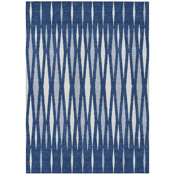 9' X 12' Navy Blue Gray And Ivory Geometric Washable Indoor Outdoor Area Rug
