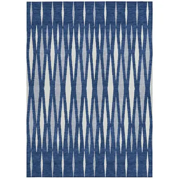 10' X 14' Navy Blue Gray And Ivory Geometric Washable Indoor Outdoor Area Rug