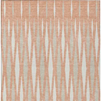 3' X 5' Salmon Gray And Ivory Geometric Washable Indoor Outdoor Area Rug