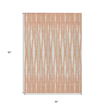 3' X 5' Salmon Gray And Ivory Geometric Washable Indoor Outdoor Area Rug
