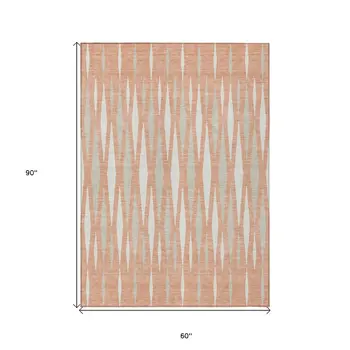 5' X 8' Salmon Gray And Ivory Geometric Washable Indoor Outdoor Area Rug