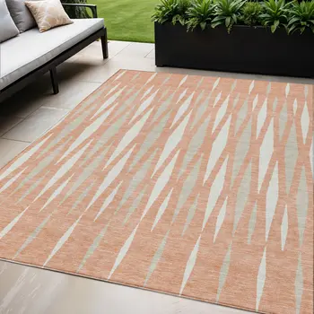 5' X 8' Salmon Gray And Ivory Geometric Washable Indoor Outdoor Area Rug