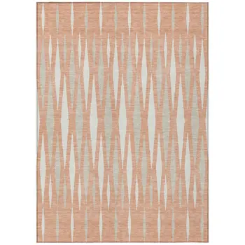 5' X 8' Salmon Gray And Ivory Geometric Washable Indoor Outdoor Area Rug