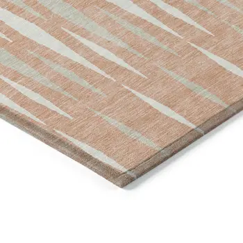 5' X 8' Salmon Gray And Ivory Geometric Washable Indoor Outdoor Area Rug