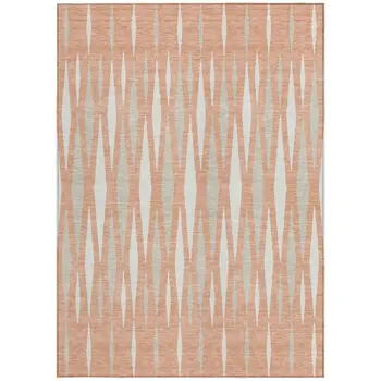 5' X 8' Salmon Gray And Ivory Geometric Washable Indoor Outdoor Area Rug