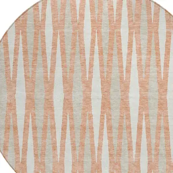 8' Salmon Gray And Ivory Round Geometric Washable Indoor Outdoor Area Rug