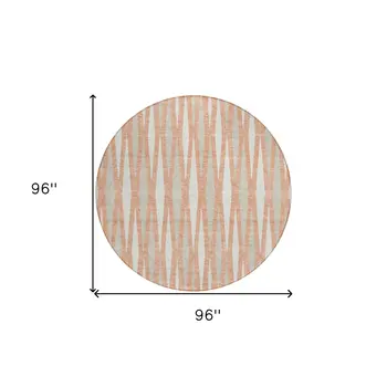 8' Salmon Gray And Ivory Round Geometric Washable Indoor Outdoor Area Rug
