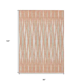 8' X 10' Salmon Gray And Ivory Geometric Washable Indoor Outdoor Area Rug