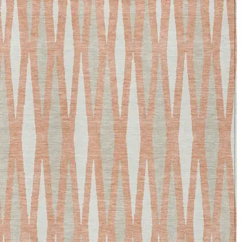 9' X 12' Salmon Gray And Ivory Geometric Washable Indoor Outdoor Area Rug