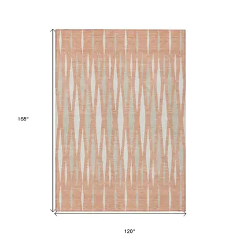10' X 14' Salmon Gray And Ivory Geometric Washable Indoor Outdoor Area Rug