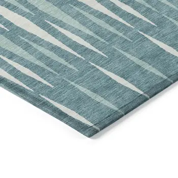 10' X 14' Teal Blue And Ivory Geometric Washable Indoor Outdoor Area Rug