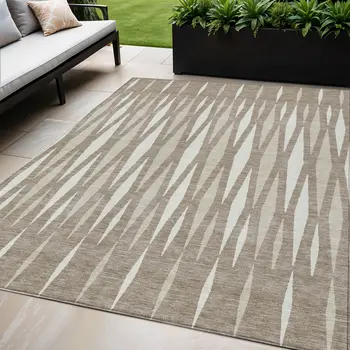 5' X 8' Taupe Beige And Ivory Geometric Washable Indoor Outdoor Area Rug