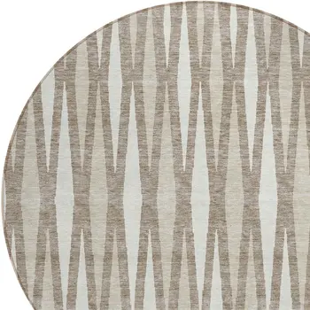 8' Taupe Beige And Ivory Round Geometric Washable Indoor Outdoor Area Rug