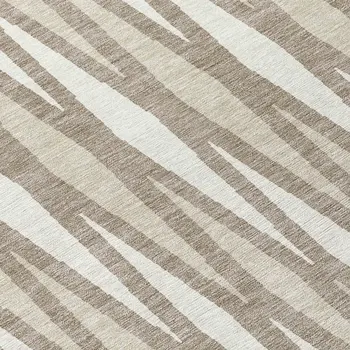 8' Taupe Beige And Ivory Round Geometric Washable Indoor Outdoor Area Rug