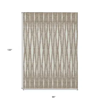 8' X 10' Taupe Beige And Ivory Geometric Washable Indoor Outdoor Area Rug