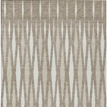 9' X 12' Taupe Beige And Ivory Geometric Washable Indoor Outdoor Area Rug