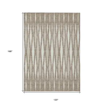 10' X 14' Taupe Beige And Ivory Geometric Washable Indoor Outdoor Area Rug
