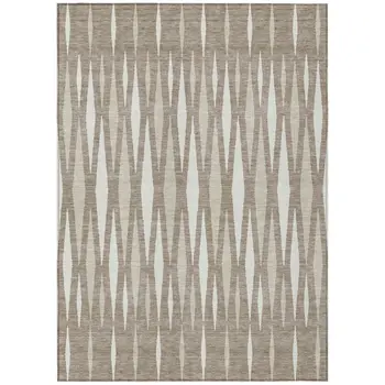 10' X 14' Taupe Beige And Ivory Geometric Washable Indoor Outdoor Area Rug