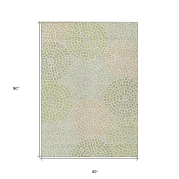 5' X 8' Artichoke Green And Brown Geometric Washable Indoor Outdoor Area Rug