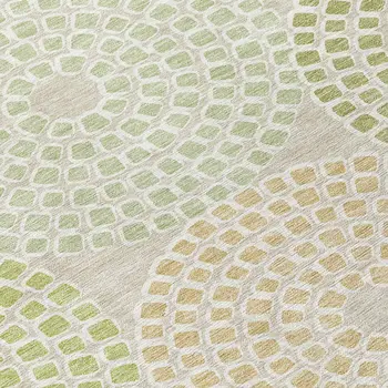 5' X 8' Artichoke Green And Brown Geometric Washable Indoor Outdoor Area Rug