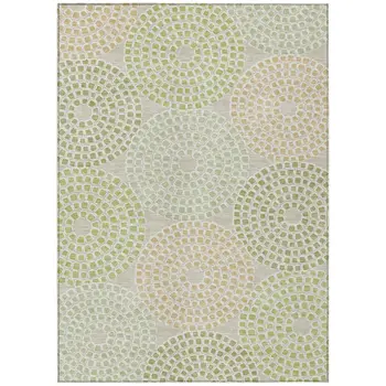 8' X 10' Artichoke Green And Brown Geometric Washable Indoor Outdoor Area Rug