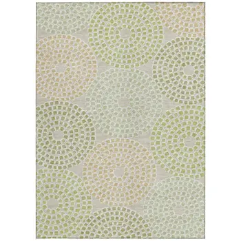 10' X 14' Artichoke Green And Brown Geometric Washable Indoor Outdoor Area Rug