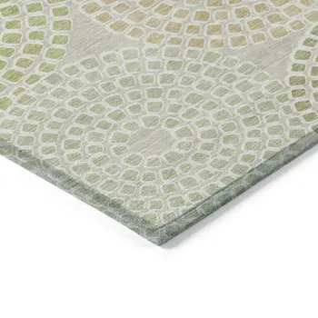 10' X 14' Artichoke Green And Brown Geometric Washable Indoor Outdoor Area Rug