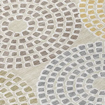 3' X 5' Beige Brown And Gray Geometric Washable Indoor Outdoor Area Rug