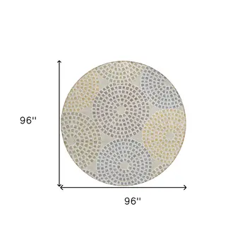 8' Beige Brown And Gray Round Geometric Washable Indoor Outdoor Area Rug