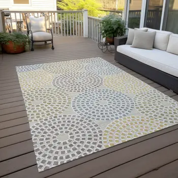 8' X 10' Beige Brown And Gray Geometric Washable Indoor Outdoor Area Rug