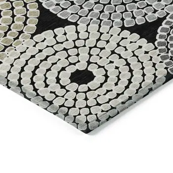 5' X 8' Black Gray And Beige Geometric Washable Indoor Outdoor Area Rug