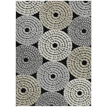 8' X 10' Black Gray And Beige Geometric Washable Indoor Outdoor Area Rug