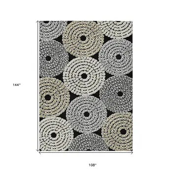 9' X 12' Black Gray And Beige Geometric Washable Indoor Outdoor Area Rug