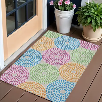 3' X 5' Purple Green And Aqua Geometric Washable Indoor Outdoor Area Rug