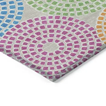 3' X 5' Purple Green And Aqua Geometric Washable Indoor Outdoor Area Rug