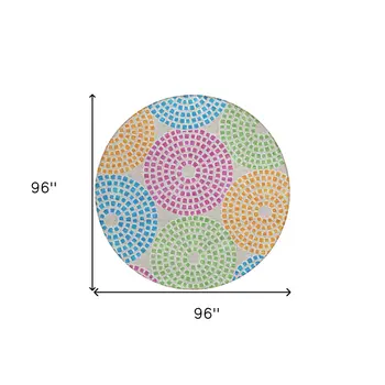 8' Purple Green And Aqua Round Geometric Washable Indoor Outdoor Area Rug