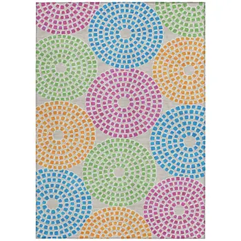 10' X 14' Purple Green And Aqua Geometric Washable Indoor Outdoor Area Rug