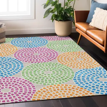 10' X 14' Purple Green And Aqua Geometric Washable Indoor Outdoor Area Rug
