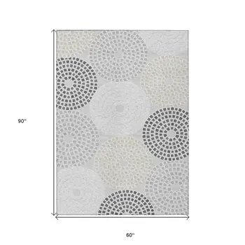 5' X 8' Gray And Taupe Geometric Washable Indoor Outdoor Area Rug