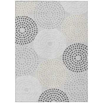 5' X 8' Gray And Taupe Geometric Washable Indoor Outdoor Area Rug