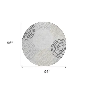 8' Gray And Taupe Round Geometric Washable Indoor Outdoor Area Rug