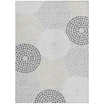 9' X 12' Gray And Taupe Geometric Washable Indoor Outdoor Area Rug