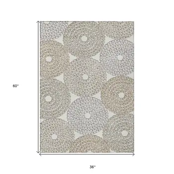 3' X 5' Ivory Brown And Gray Geometric Washable Indoor Outdoor Area Rug