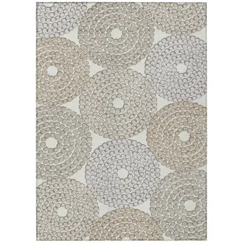 3' X 5' Ivory Brown And Gray Geometric Washable Indoor Outdoor Area Rug