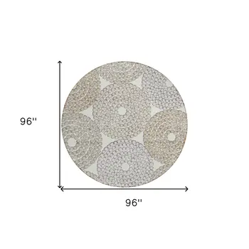 8' Ivory Brown And Gray Round Geometric Washable Indoor Outdoor Area Rug