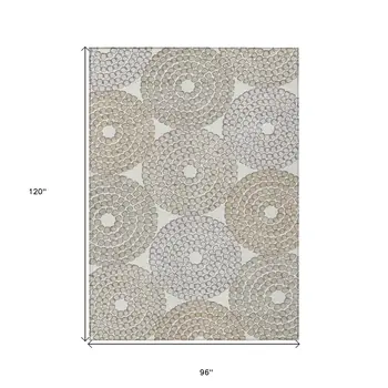 8' X 10' Ivory Brown And Gray Geometric Washable Indoor Outdoor Area Rug